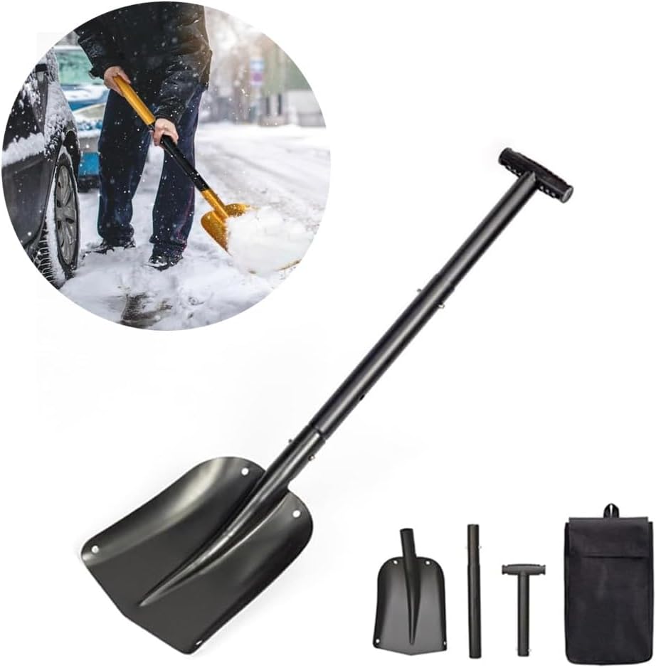 Snow Shovels, 2024 New Upgrade Snow Shovels for Snow Removal, Aluminum Portable Snow Shovel for Garden, Camping, Snowman Playing and Emergency (Size : Black)
