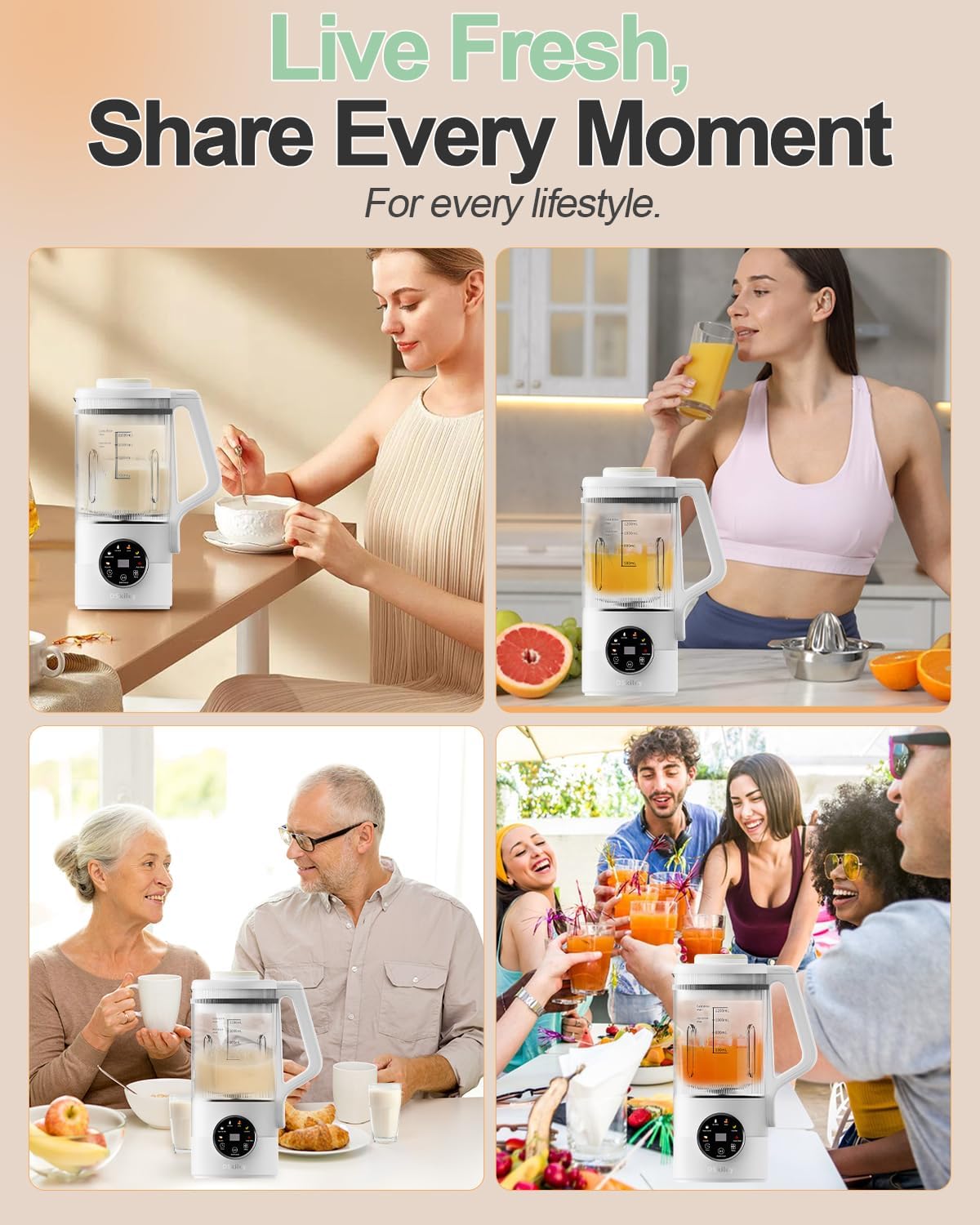 40oz Nut Milk Maker Machine, Automatic Plant Milk Maker with 10 Blades, No Soaking Needed, Smooth Almond Oat Soy Milk & Juice, 12H Delay Start, Auto-Clean, Safety Lock