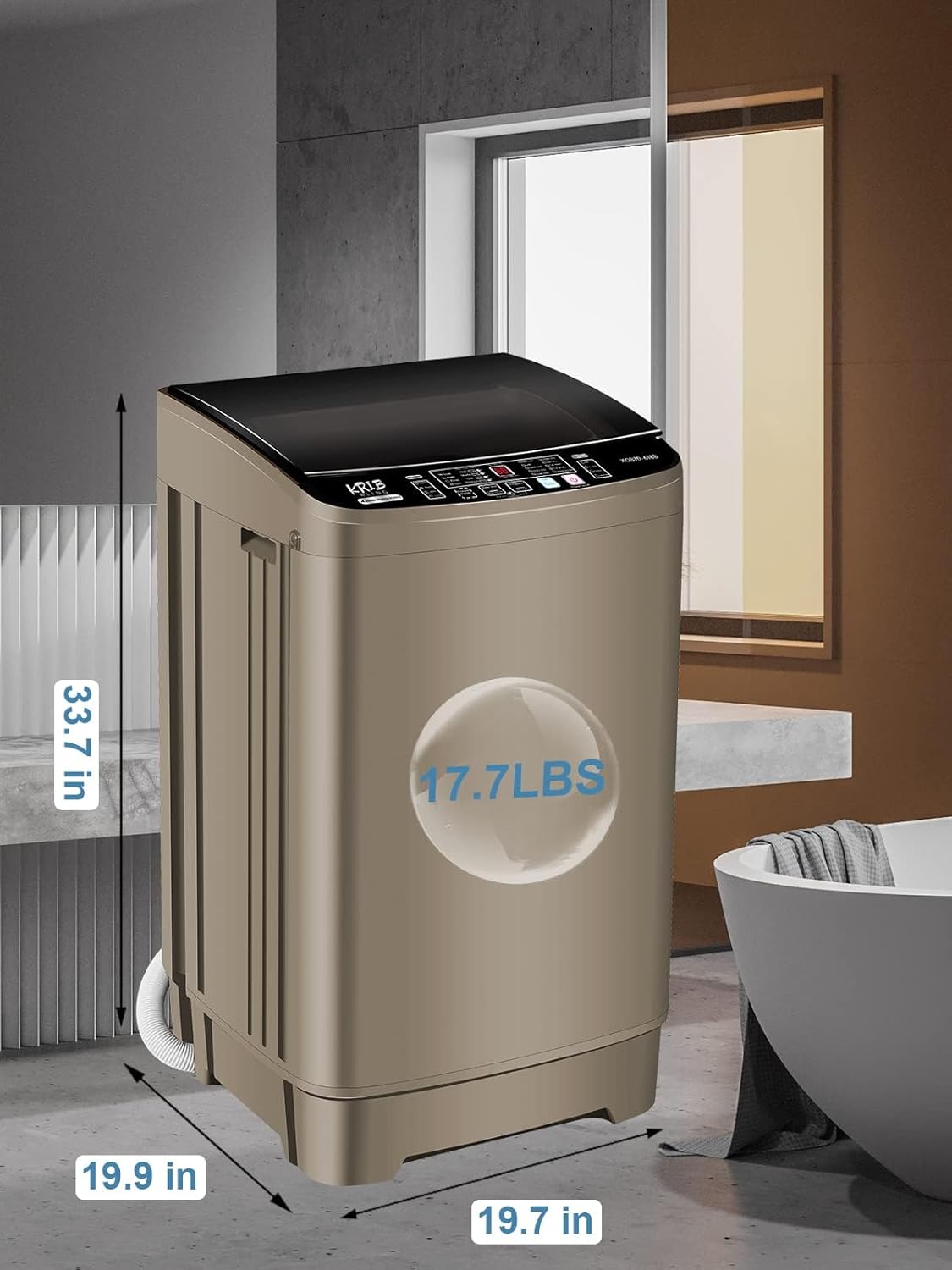 17.7 lbs Full Automatic Washing Machine with LED Display Compact Washing Machine with Drain Dump, 10 Wash Programs and 8 Water Levels Ideal for Dorms, Apartments, RV, Gold