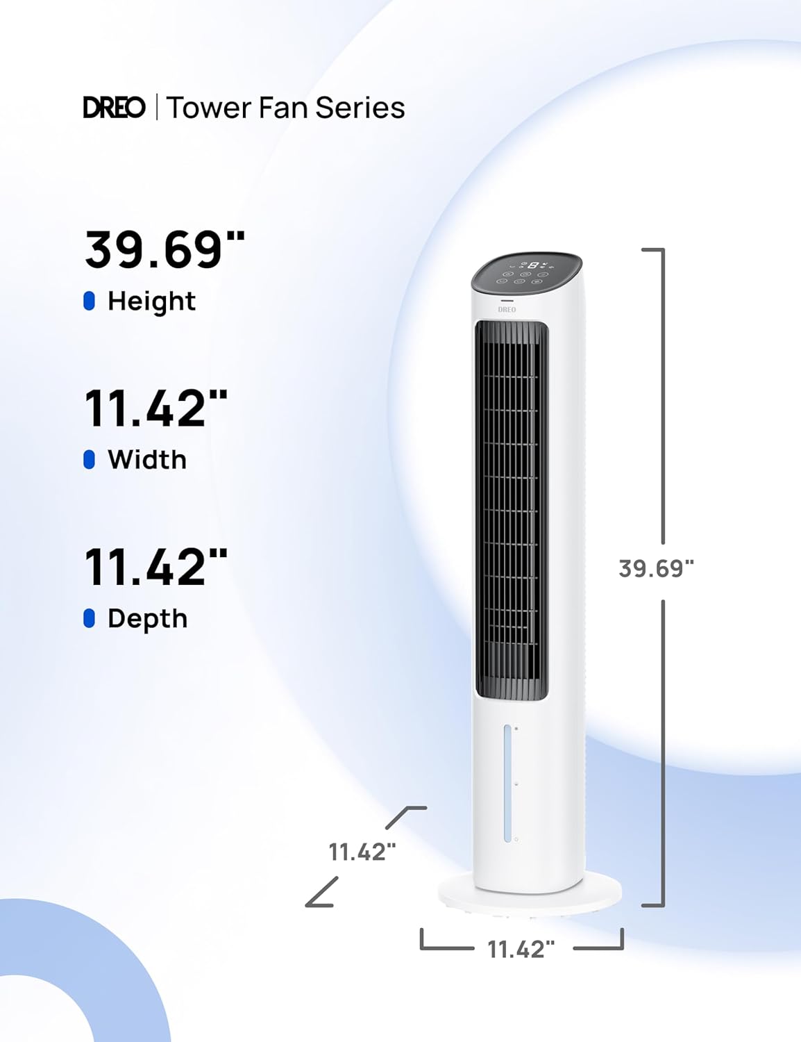 Dreo Evaporative Air Cooler, 40” Standing Bladeless Cooling Fan for Bedroom, 80° Oscillating Fans that Blow Cold Air, Swamp Cooler, Removable Water Tank, Ice Pack, 3 Mode 4-Speed, White and Black