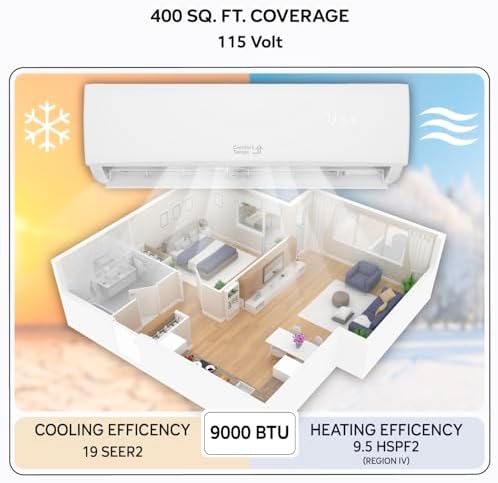 Energy-Saving 9000 BTU Mini Split 110V – 19 SEER, Pre-Charged, Ductless, Quiet & Comfortable Mini Split AC/Heating System with WiFi & Complete Easy Install Kit (Elite Series by Comfort Temps)
