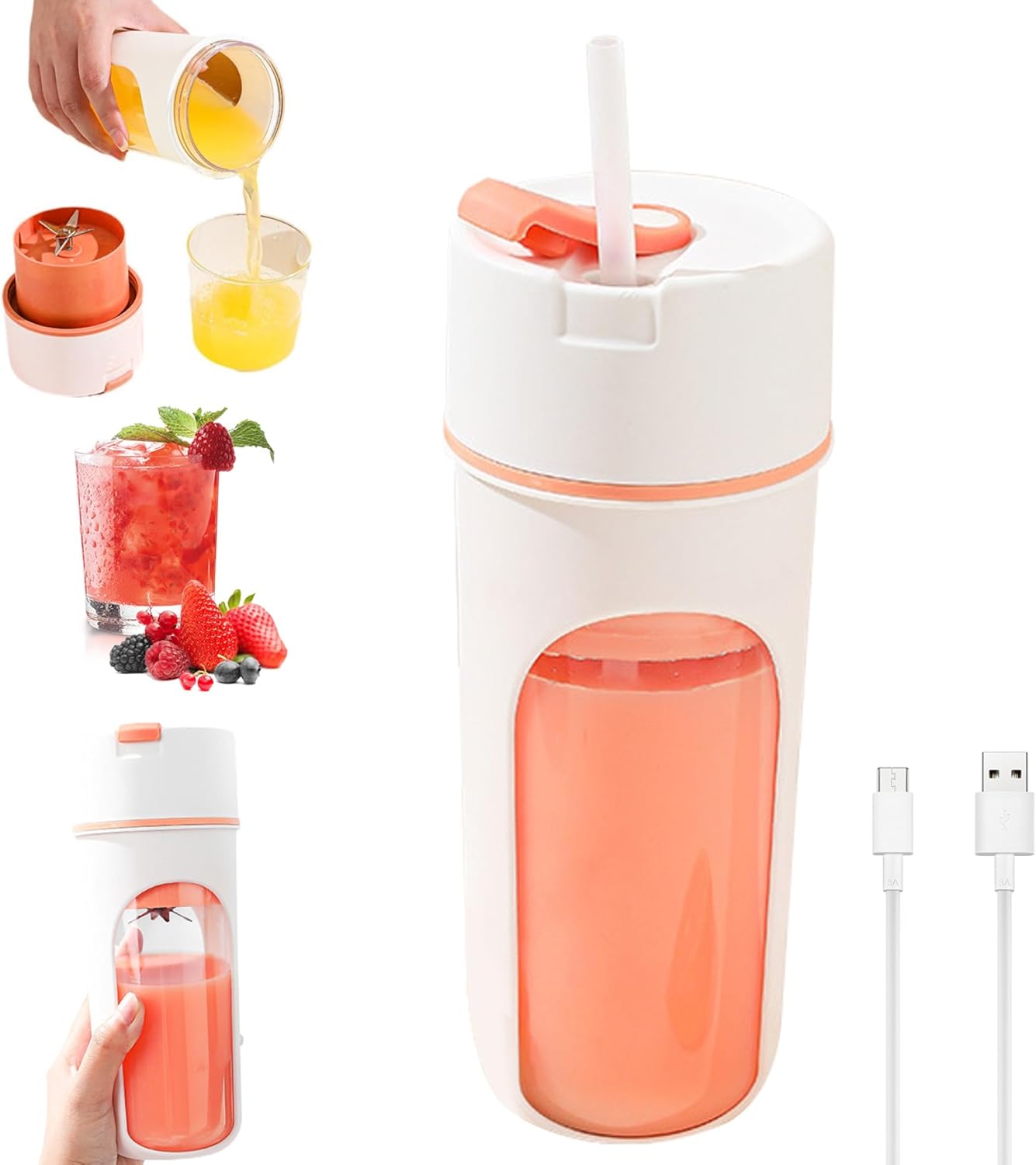 480ml Portable Blender with 6 Blade Head, Portable Cup, USB Blender for Office, Gym, Kitchen and Travel.
