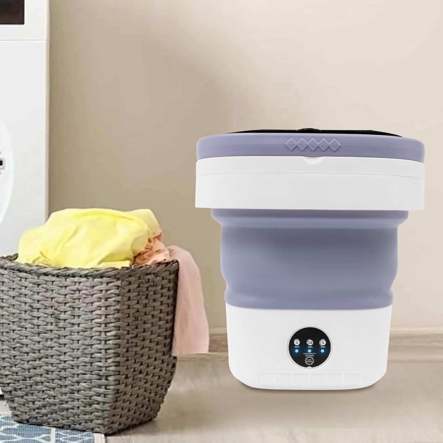 Portable Washing Machine, 12L Large Capacity Laundry Washer Cleaning for Underwear, Baby Clothes and Small Clothes, Mini Washer Foldable Washing Machine for Apartments Dorm Camping (Purple)