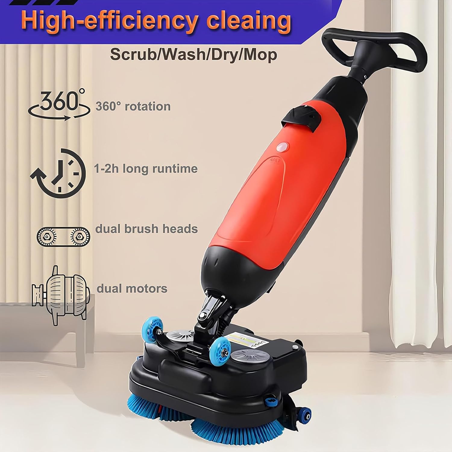 Carpet Cleaning Machine and Floor Scrubber, Dual-Brush Rotary System, Cordless Mini Floor Scrubber, Efficient Cleaning for Commercial Spaces, Schools, and Offices Grey