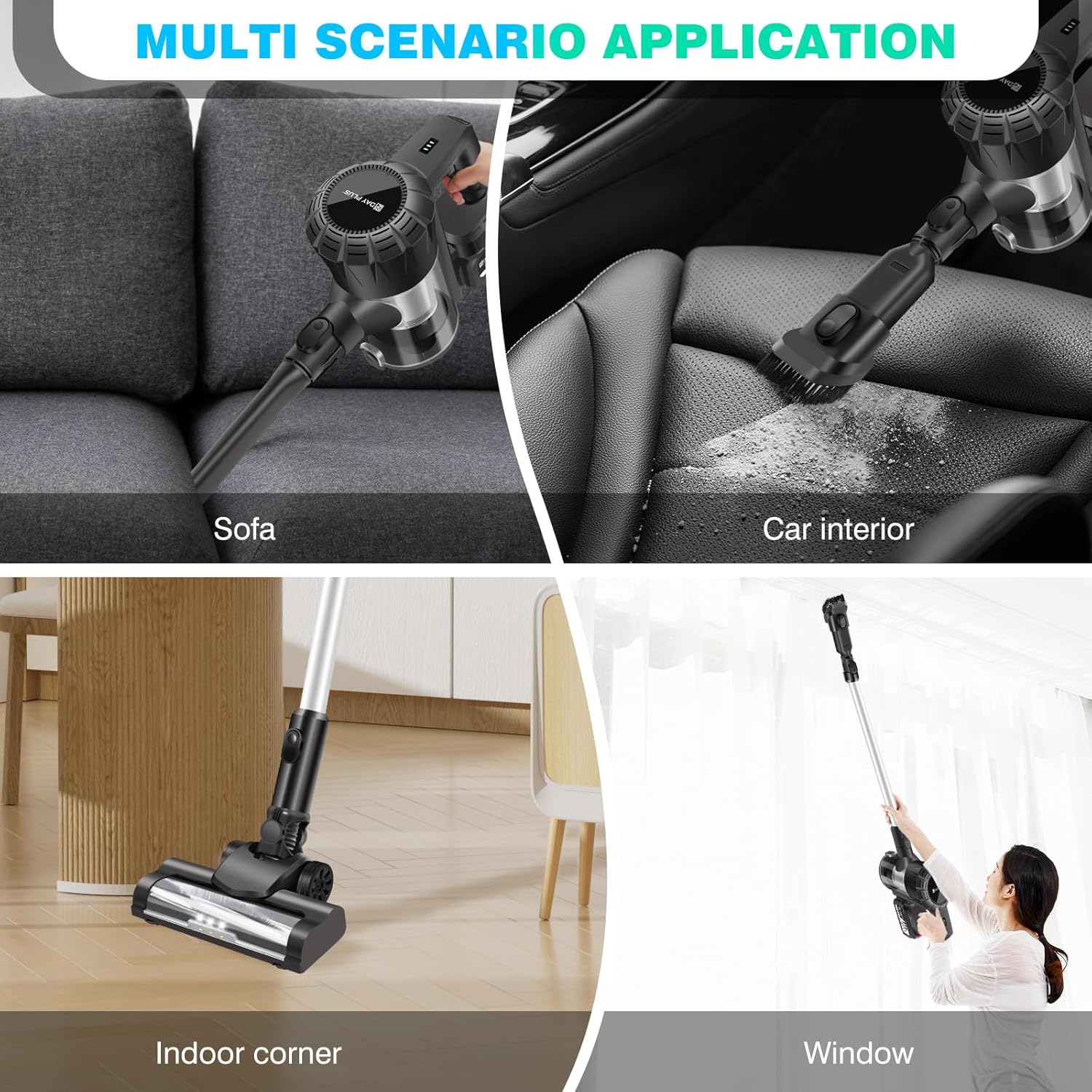 Cordless Vacuum Cleaner, Lightweight Handheld Stick Vacuum, 15KPa Powerful Suction with Brushless Motor, 2 Suction Modes, 6.0Ah Detachable Battery, Cordless Hardfloor Cleaner for Home/Pet Hair/Carpet