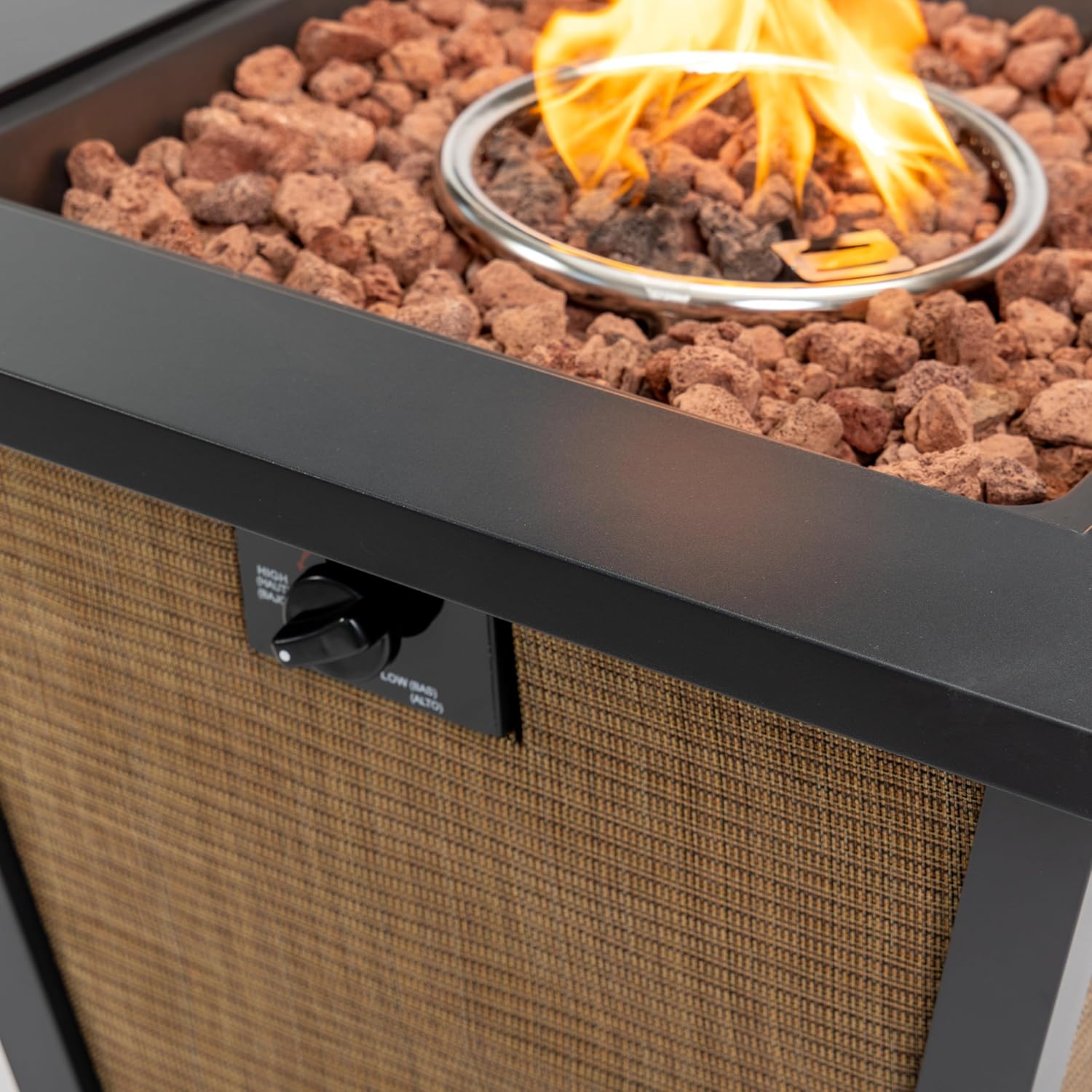 28inch Fire Pit Table Propane Powered 50000BTU Steel Frame Textilene Body Outdoor Heating Solution for Garden Terrace Use