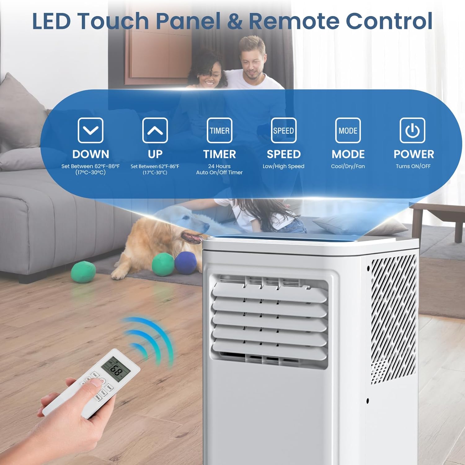 ZAFRO Portable Air Conditioners, 8000 BTU, 3 in 1 Portable AC Unit with Window Kits, Fan & Dehumidifier Modes, Cools up to 350 Sq.Ft, LED Display/Remote Control, 24H Timer for Living Room, Bedroom