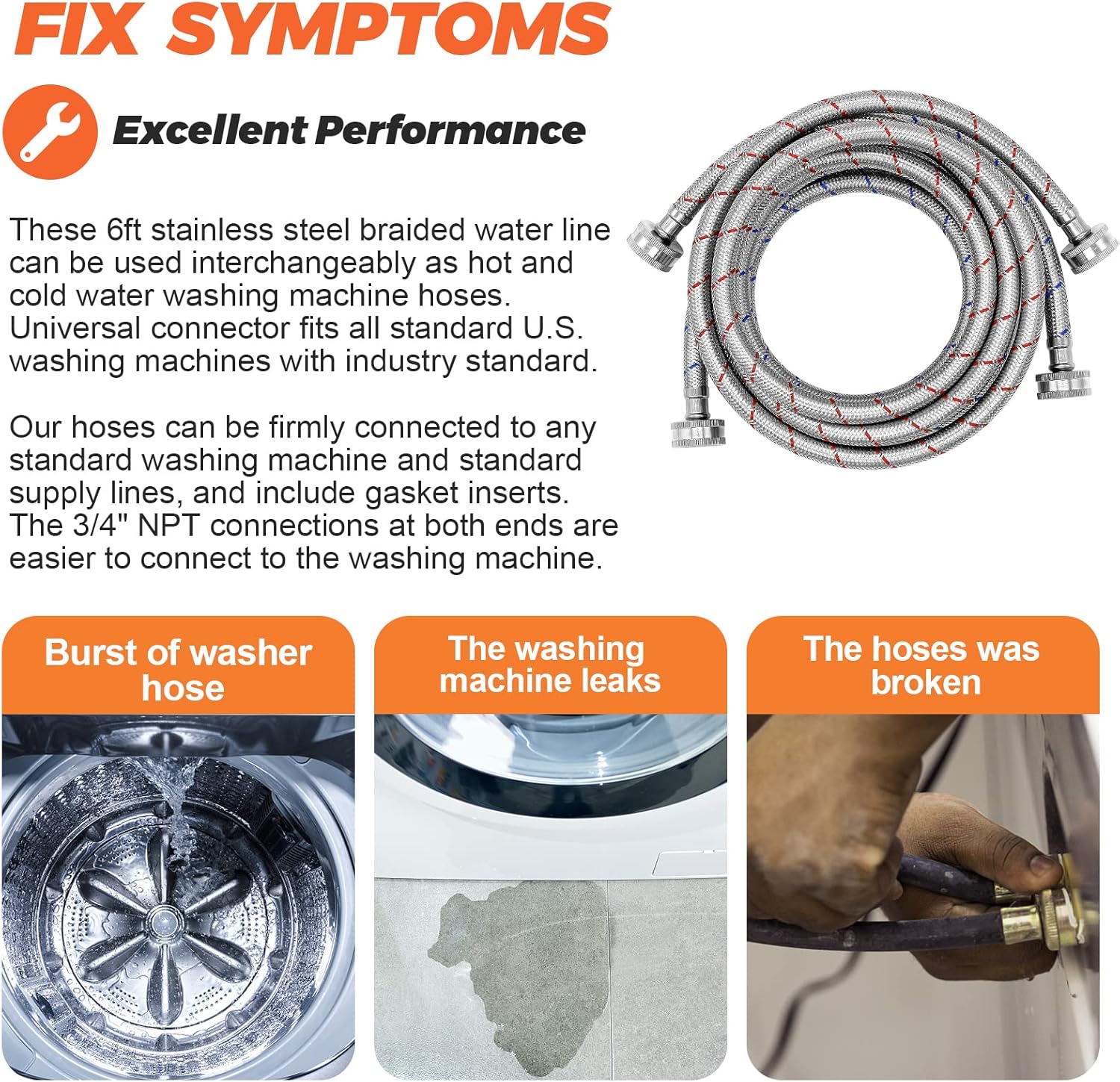 Beaquicy 6 Ft Washer Stainless Steel Hoses Braided Stainless Steel Water Supply Line & KSTK1 Washer Dryer Stacking Kit 27-inch for LG Laundry Washing Machine or Dryer