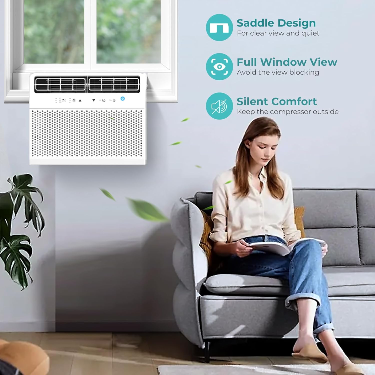 Antarctic Star U-Shaped Air Conditioner Window Unit 10000BTU, Cools up to 450 Sq. Ft, Quiet Window Air Conditioner, Saddle Window AC Units with Full Window View, Energy Saving, 6 Modes, CEER 11