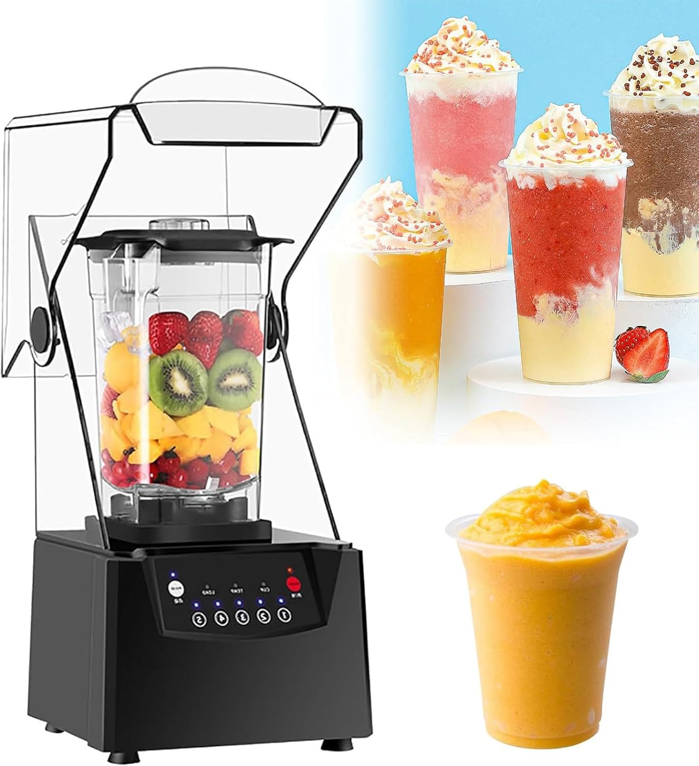 Smoothie Maker Blender, 2L Commercial Stand Mixer with Sound Enclosure, 17000rpm Ice Crusher, Silent Broken Wall Cooking Machine for Fruit Drinks with Cover High Speed Powerful