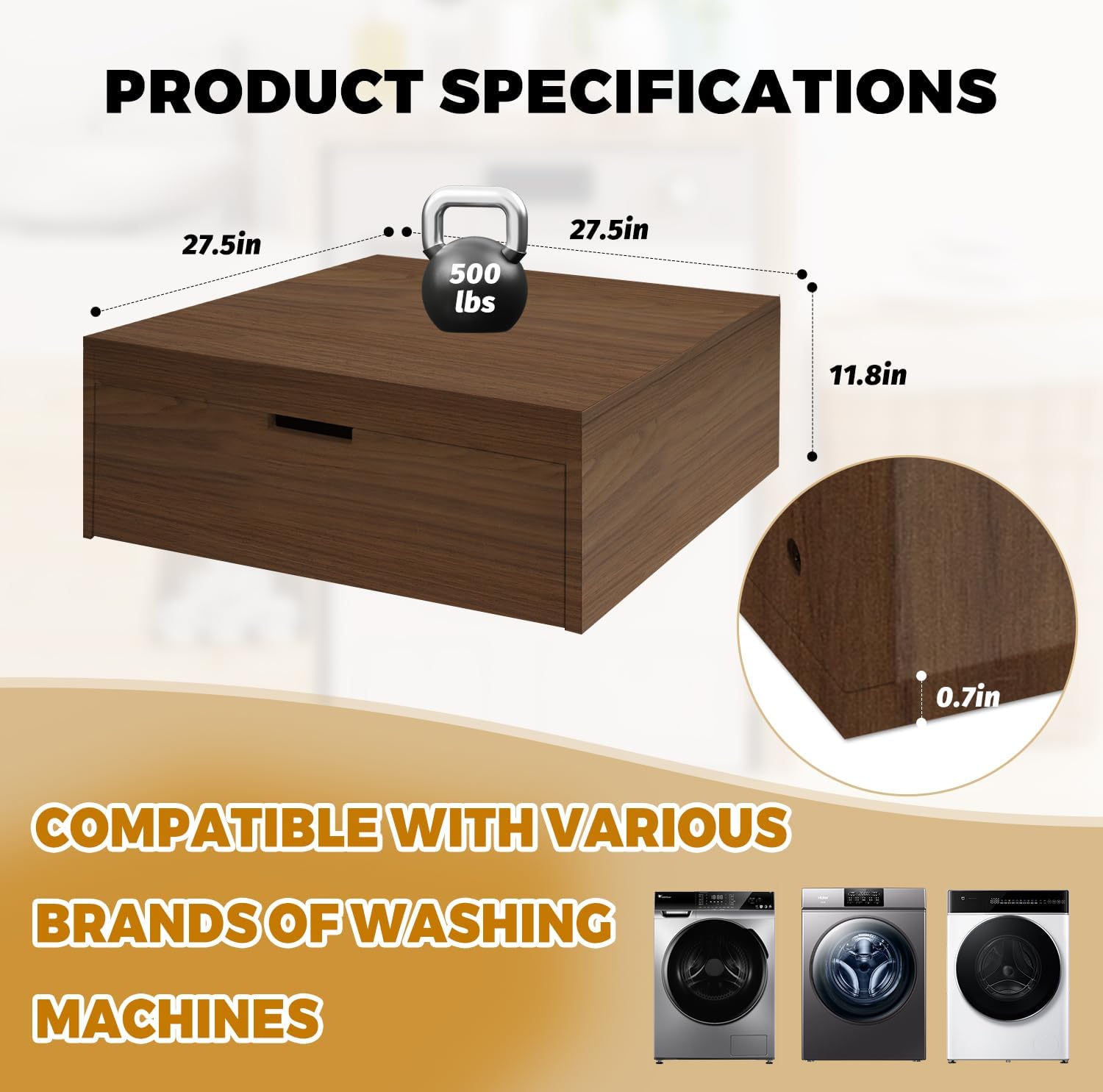 Laundry Pedestal with Storage Drawer, Heavy Duty Washer Dryer Pedestal 28