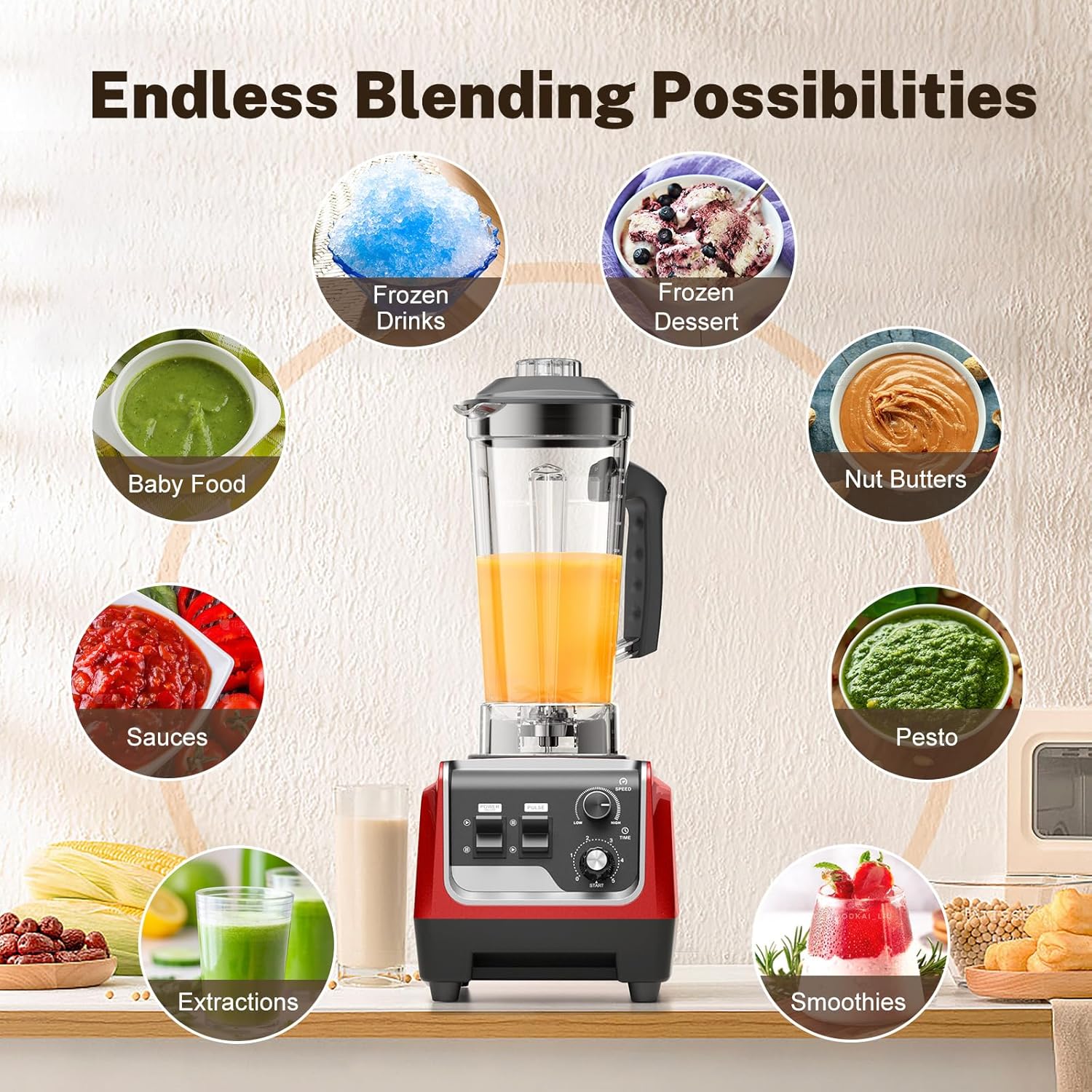 Smoothie Blender 1800W Powerful Blenders for Kitchen 70 Oz Large Capacity and BPA-Free Containers with To-Go Cup Countertop Blender for Smoothies, Ice Crushing & Frozen Drinks Red
