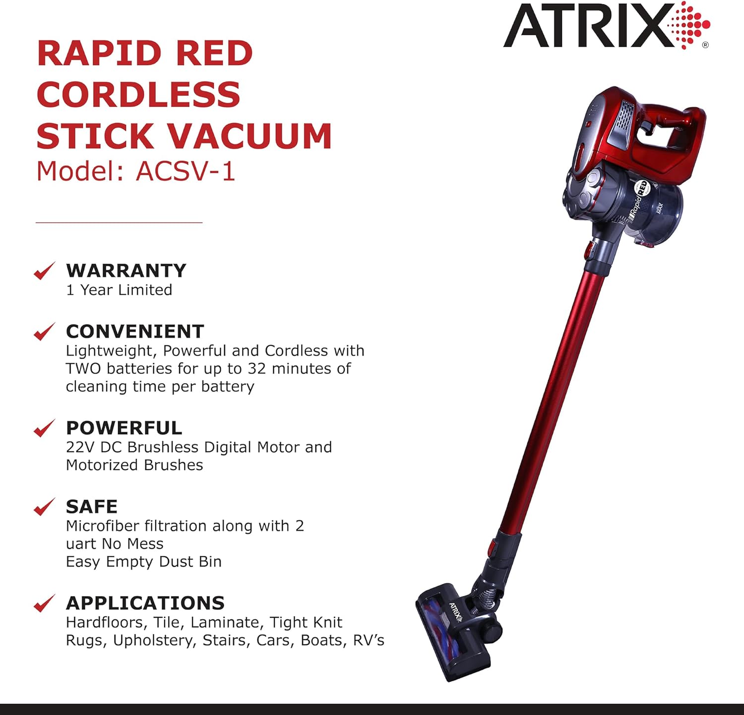 Atrix ACSV-1 Rapid Red Stick Vacuum