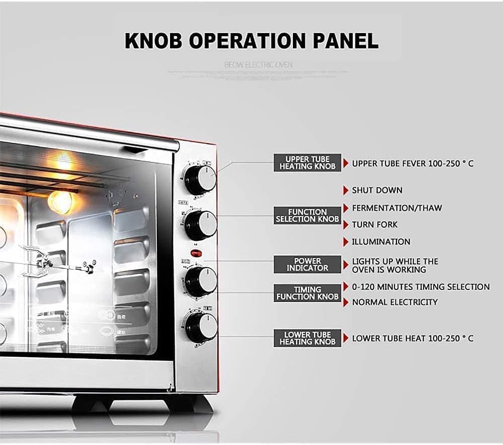oven mini oven air fryer oven 60L Mini Oven Convection Electric Oven with Baking Tray, Wire Rack and Rotating Skewer (100-250°C), with Multiple Cooking Functions & Grill, Metal/Glass Toaster Oven Ai