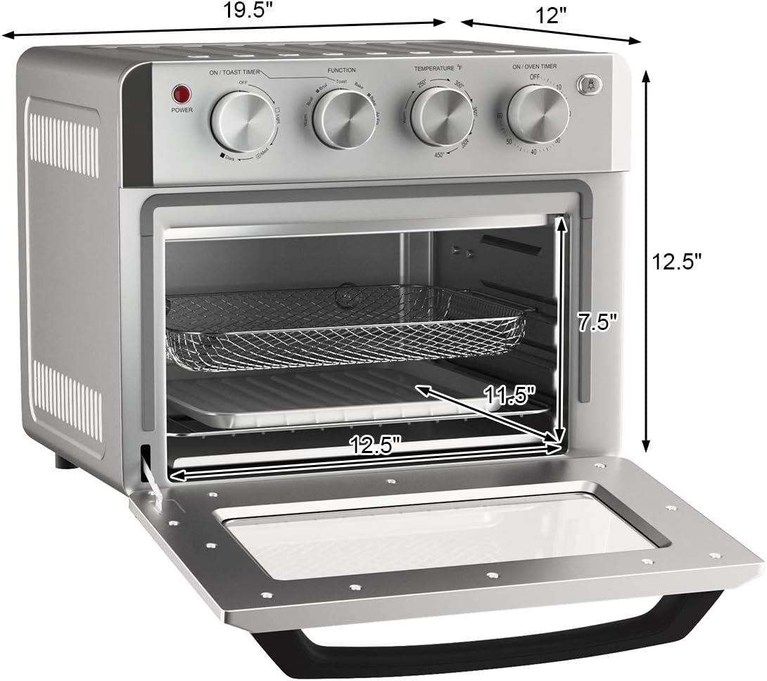 COSTWAY Toaster Oven Countertop, 7-in-1 Convection Oven with Air Fry, Bake, Broil, Toast, Dehydrate, Pizza, Warm Function, 1550W Air Fryer Toaster Oven with Timer, Temperature Control, 5 Accessories