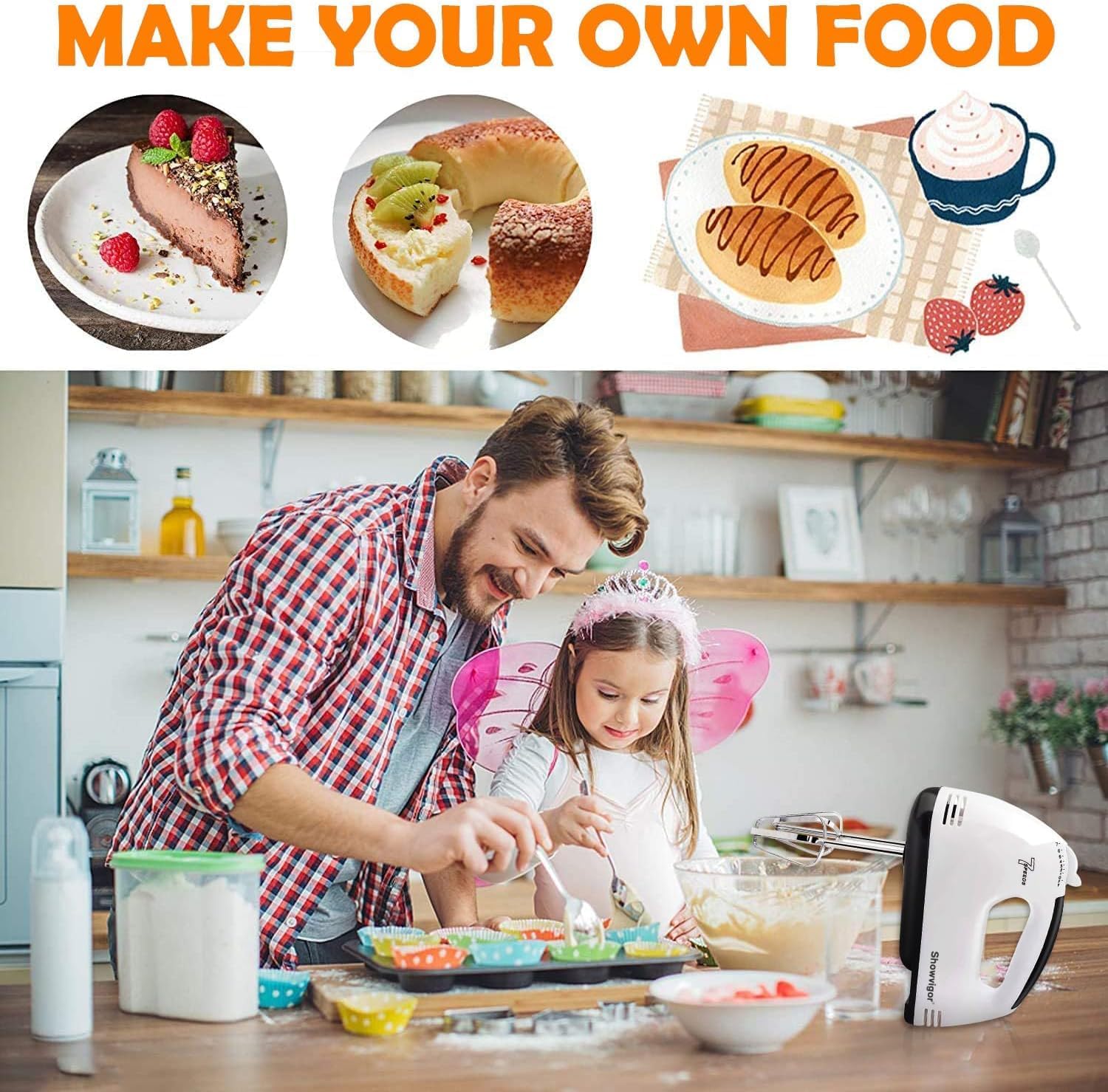 Electric Hand mixer - 7 Adjustable Speed 180W Handheld Mixer Electric Whisk with 5 Stainless Steel Accessories, Turbo Boost/Self-Control Speed + Eject Button Food Beater for Cakes Eggs