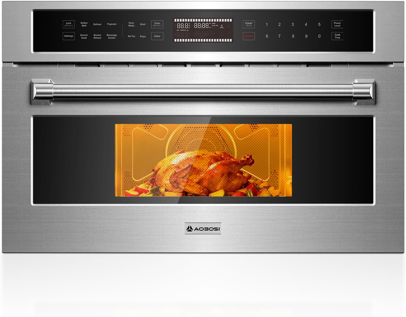 AAOBOSI 30 Inch Built in Microwave Oven,1.6 Cu.Ft Wall Microwave Convection Ovens Air Fryer Combos, 1000Watt Power Sensor&Auto Cook, 10 Cooking Modes, Drop Down Door,Stainless Steel