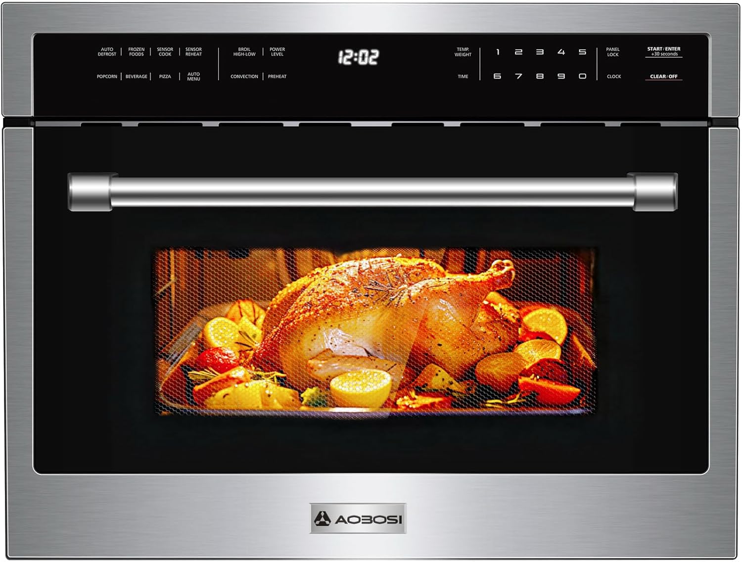 AAOBOSI 24 Inch Built in Microwave Convection Oven,1.6 Cu.Ft Wall Microwave Ovens Air Fryer Combos(upgraded), 1000Watt Power Sensor&Auto Cook, 12 Cooking Modes, Drop Down Door,Stainless Steel
