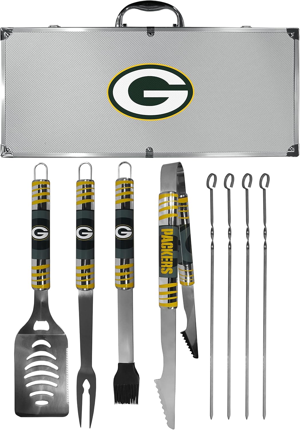 NFL Siskiyou Sports Fan Shop Green Bay Packers Steel Tailgater BBQ Set w/Case 8 piece Gray