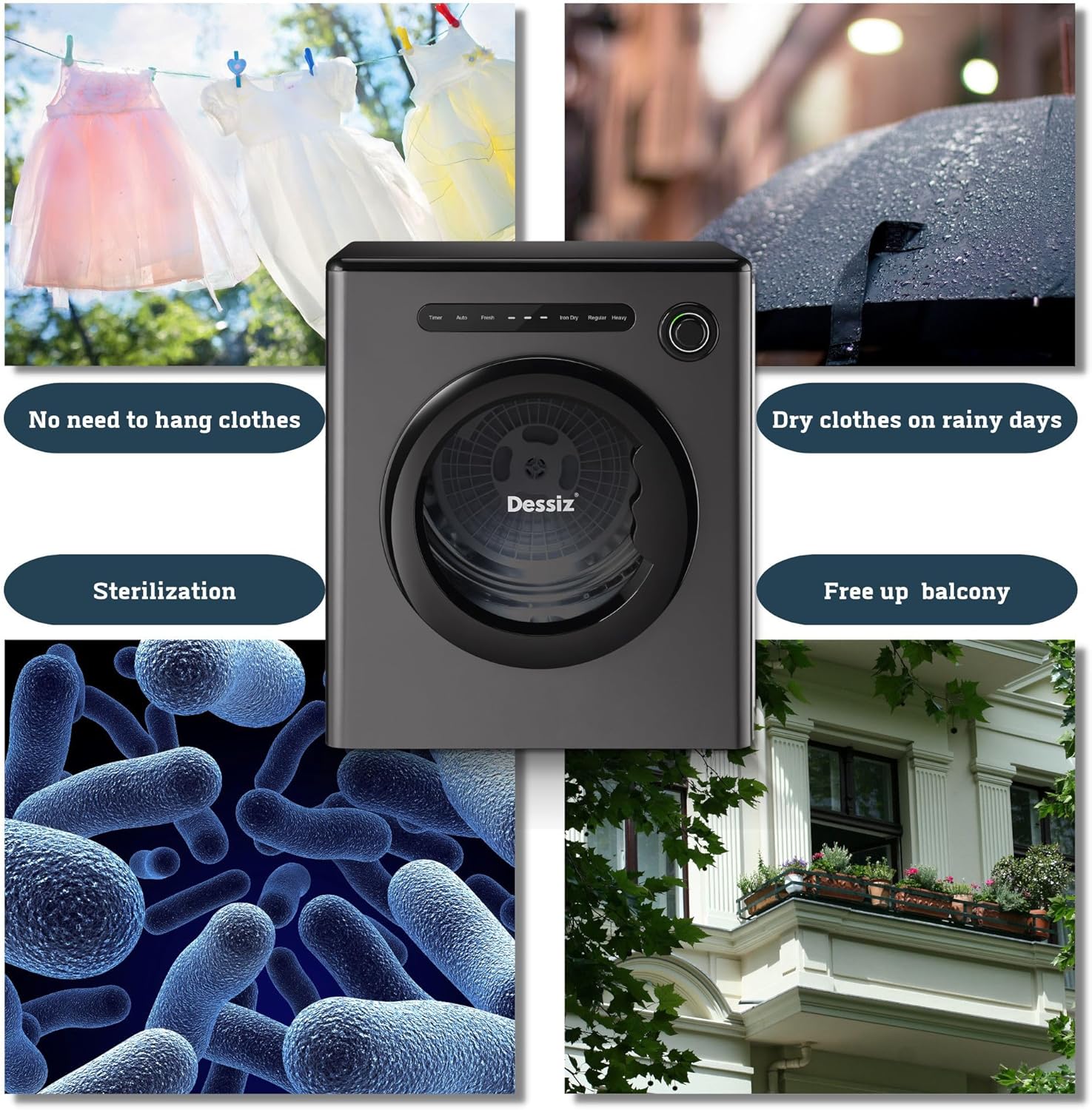 110V Clothes Dryers 950W Dryer 1.6cu.ft Front Load Stainless Steel 11lbs Electric Dryers Machine with Exhaust pipe for Apartment,RVs,Dorms,Auto Stop and Easy Control