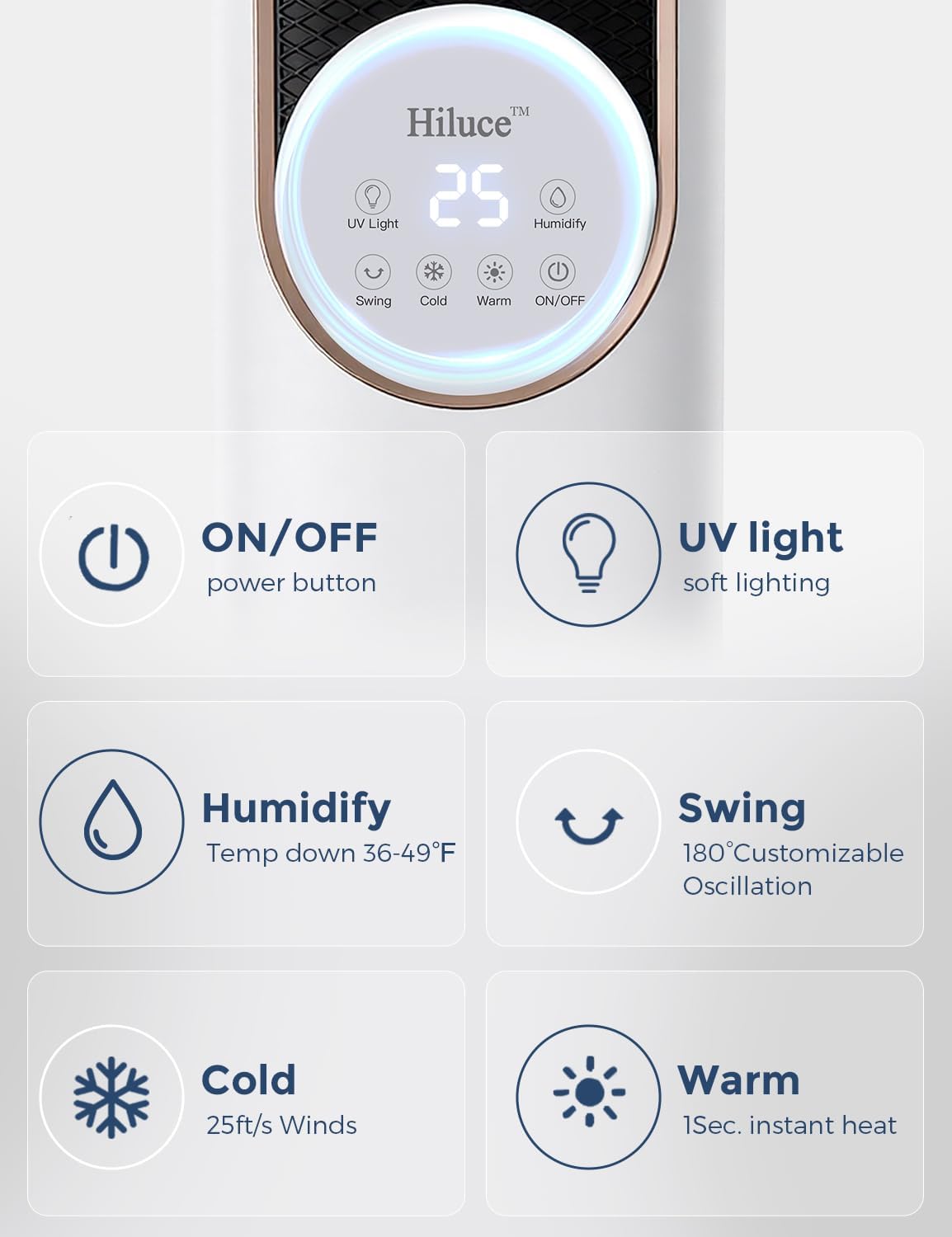 Hiluce Tower Fan and Heater Combo,Room Heater with Remote,26ft/s Quiet Bladeless Fans,180°Oscillating,2 Heating & 3 Cooling Speed, 4L Water Tank, 9H Timer, for Office, Large Room, Bedroom 32
