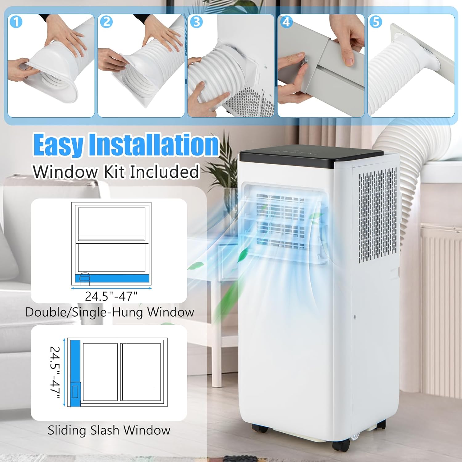 DORTALA 8000 BTU Portable Air Conditioner, 3-in-1 Portable AC Unit with Fan & Dehumidifier, Auto/Sleep Mode, 24H Timer, Remote Control & Window Installation Kit, Cools up to 250 Sq.Ft