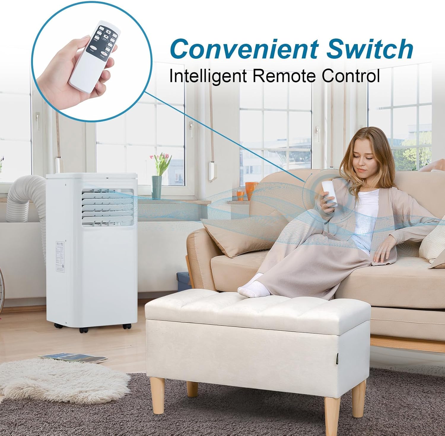 10000 BTU Portable Air Conditioner, AC Unit Cool Up to 450 Sq.Ft, 3 In 1 Cooling, Dehumidifier, Fan, LED Display &Remote Control, 360° Wheels/Installation Kits for Bedroom Office