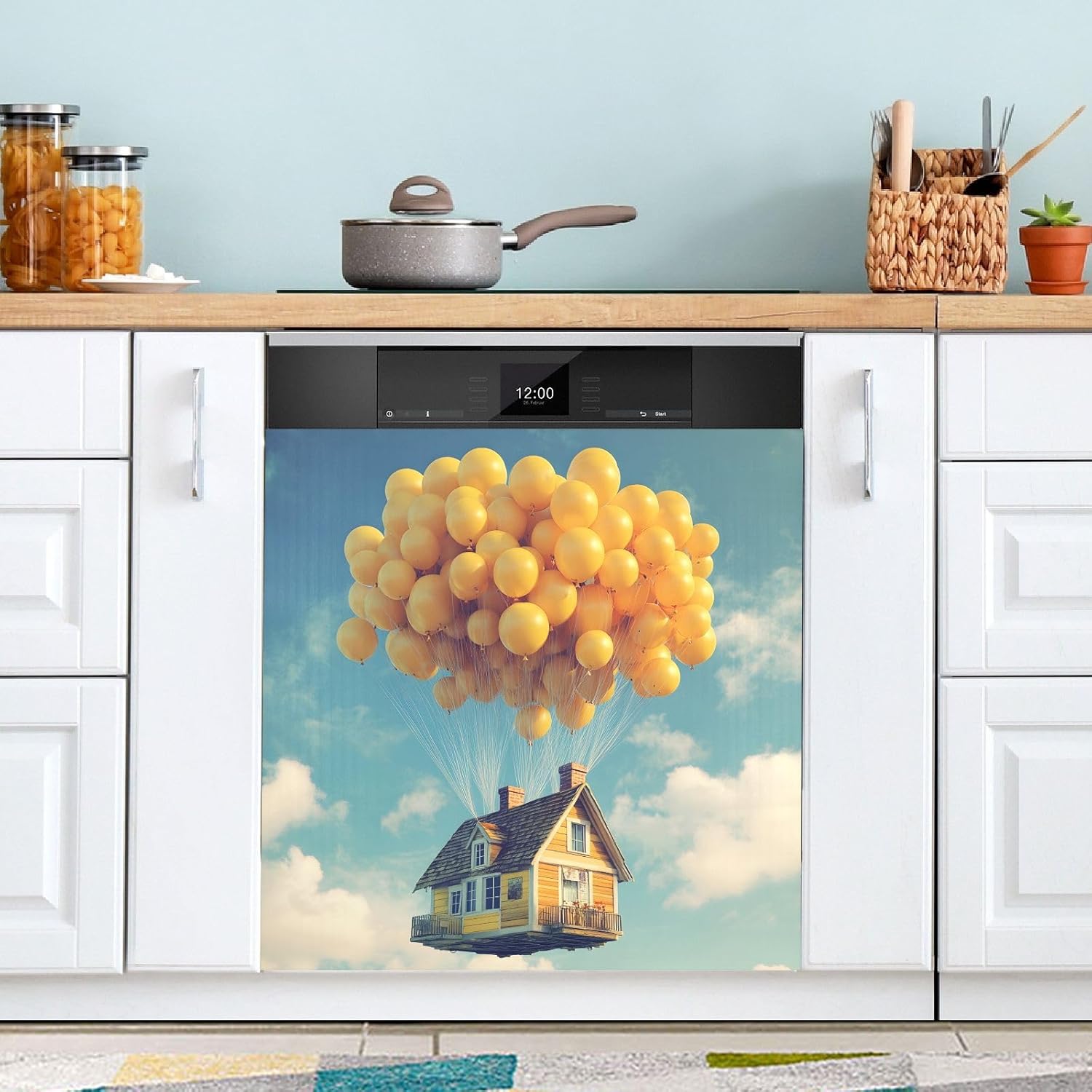 Dishwasher Magnet Cover Large Magnetic Stickers Yellow Balloon House Front Dishwasher Cover Reusable Decal for Home Kitchen Anti-Scratch Refrigerator Decorative Lid Washing Machine Laundry 23