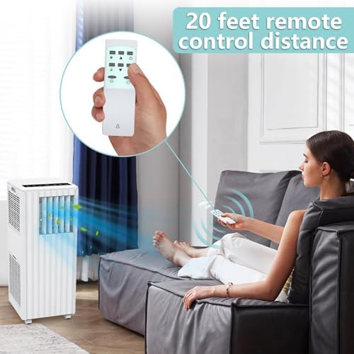 8,000 BTU Portable Air Conditioner, 3-In-1 Portable AC Unit With Cool, Dehumidifier and Fan Modes for Rooms Up to 350 Sq.Ft, Remote Control, 24 Hour Timer, Window Kits Included