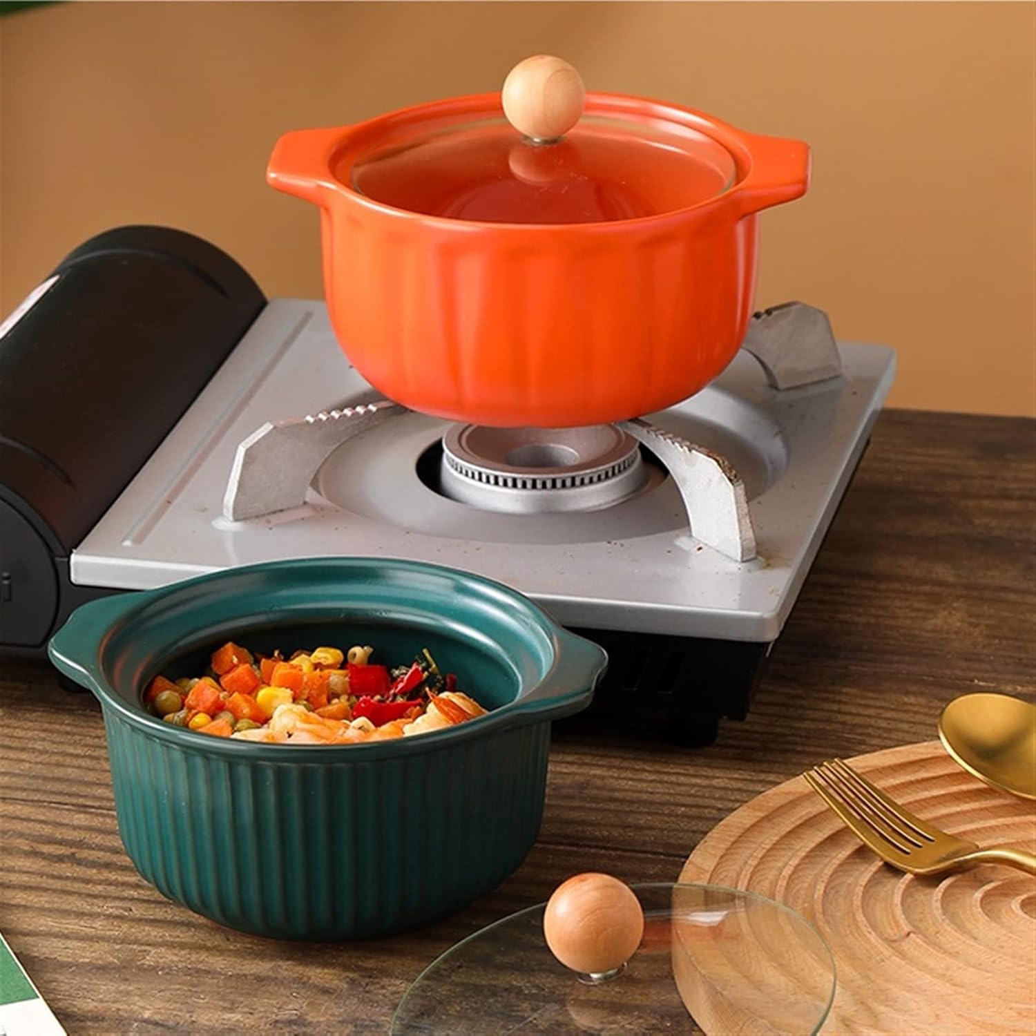 glass cooking pot Small Ceramic Casserole Vertical Pattern Soup Pot Cooking Appliances Kitchen Appliances Frying Pan Kitchen Appliances Pot