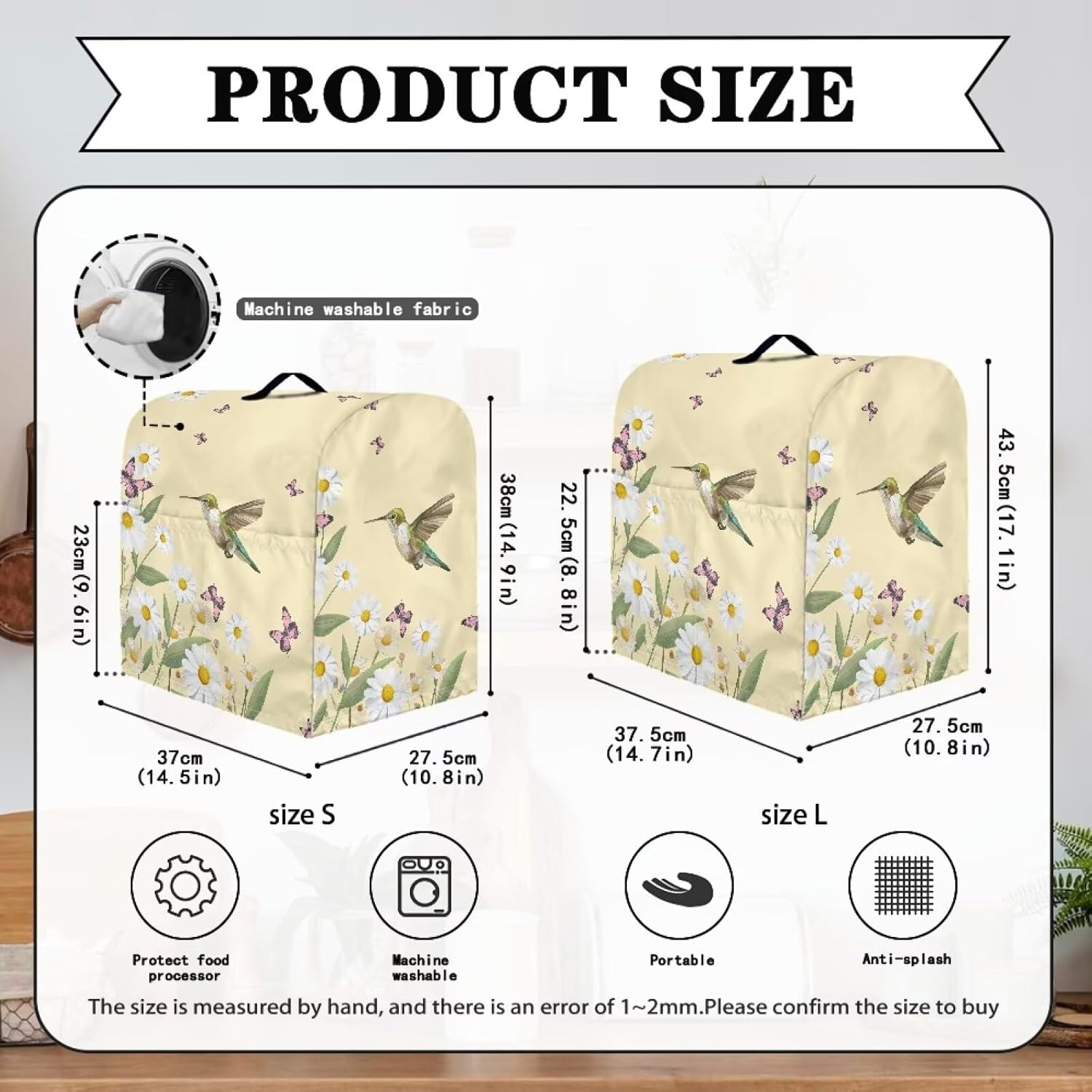 Stand Mixer Cover, Daisies and Butterflies Portable Stand Mixer Dust Cover Mixer Accessories Coffee Maker Cover with Top Hook Portable Blender Cover Water Resistant for Home Decor