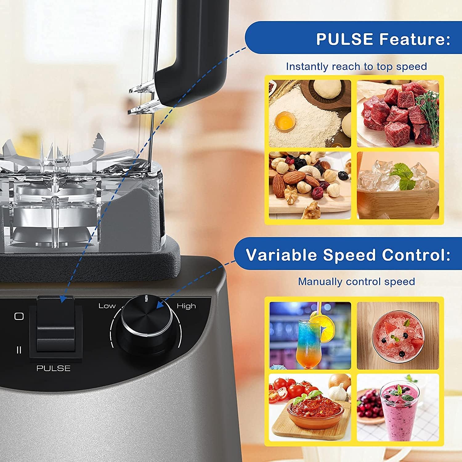 Blender Smoothie Maker, Blender 1400W with 1.8L BPA-free Tritan Container, Professional Baby Food Processor and Juicer Blender with 2 Home Modes