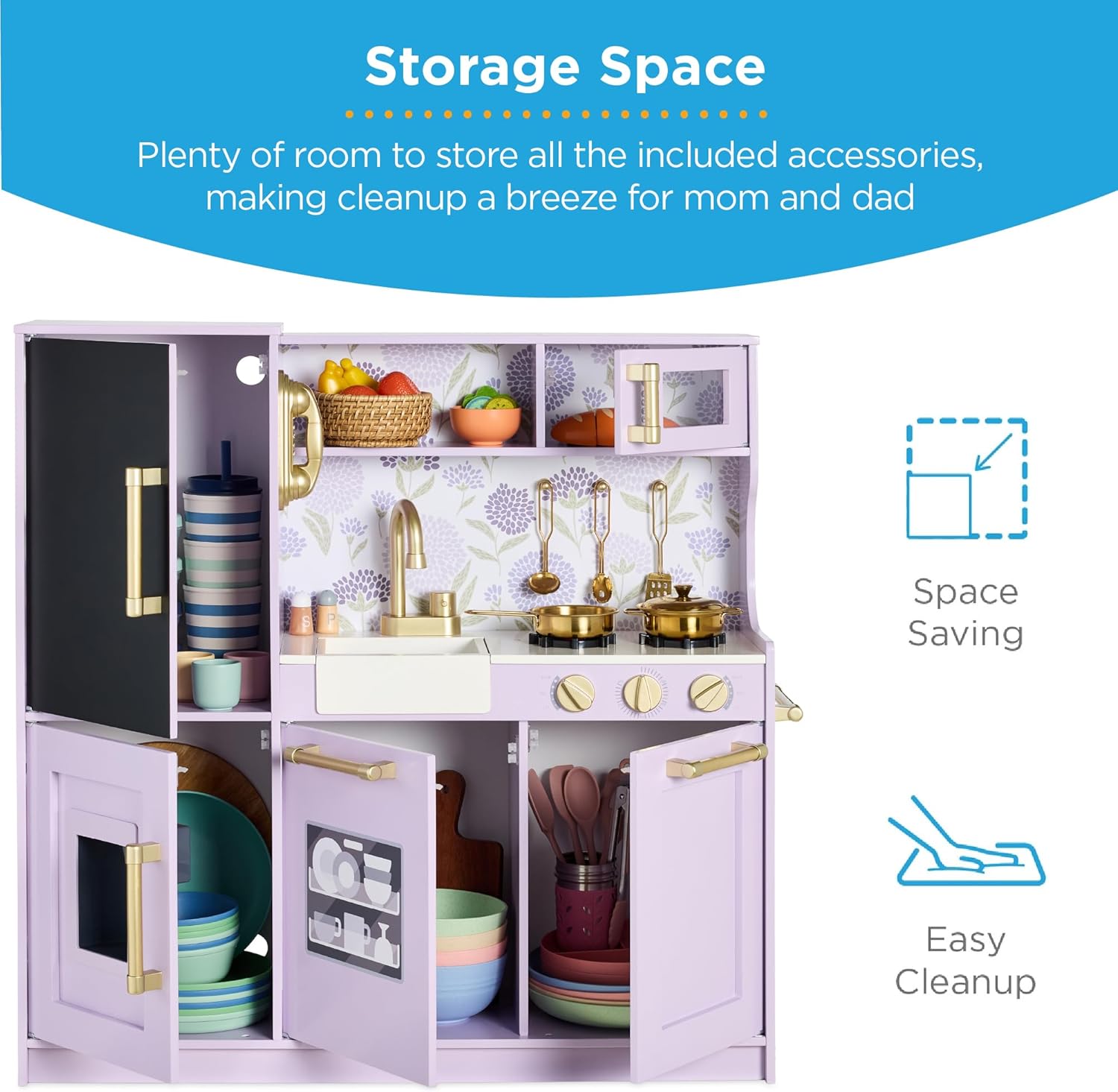 Best Choice Products Pretend Play Kitchen Wooden Toy Set for Kids w/Realistic Design, Telephone, Utensils, Oven, Microwave, Sink - Lavender