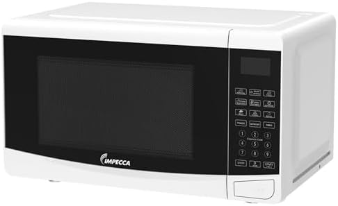 IMPECCA Countertop Microwave Oven 10 Auto Menus Defrost Timer LED 0.7 Cu. 700W 9.65” Turntable Child Lock Press to Open