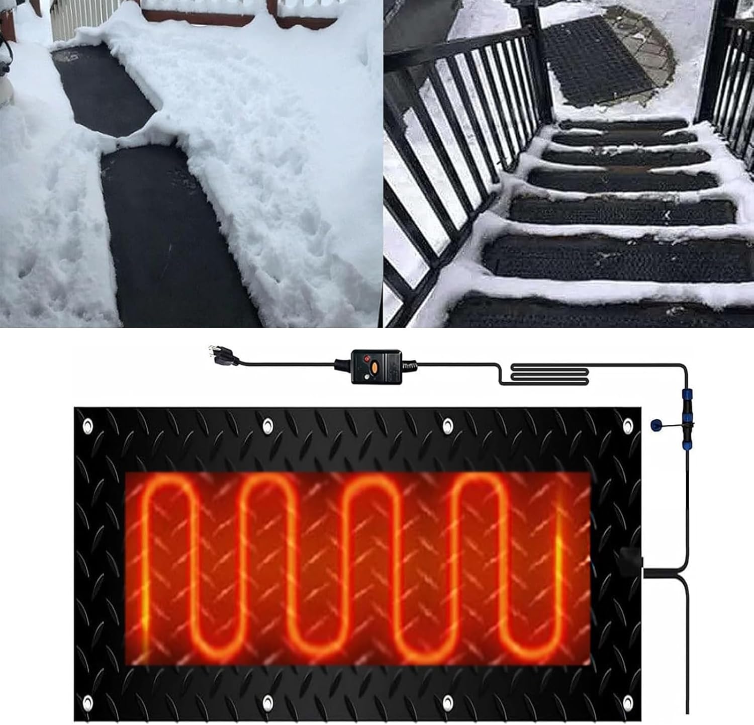 Heated Snow Melting Mats for Stairs, Snow Melting mats Outdoor, 1/2/3/4/5 pcs Heated Snow Melting Mats, Electric Snow Melting Mats for Winter Snow Removal(1 Pcs,30x90cm/12x36in)