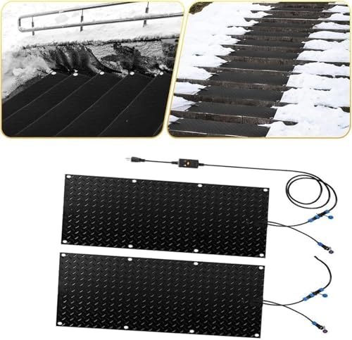 Outdoor Snow Melting Mats for Driveways and Stairs - Ice and Snow Removal with Power Cord - Safe & Durable Rubber Devise, 25.4x120cmx2Pcs