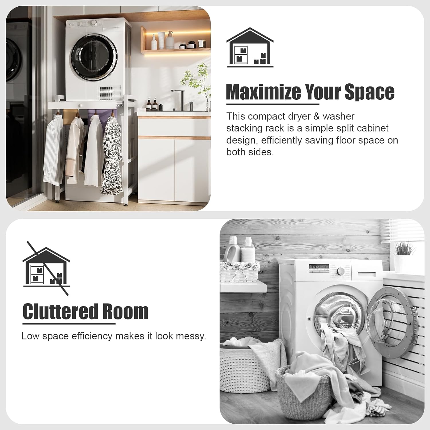 Washer and Dryer Stand, Over Washer and Dryer Storage, Utility Rack with Detachable Countertop, Laundry Room Organizer, Non-Slip Feet, 440lb Capacity, Space-Saving Design for Detergent & Supplies‌