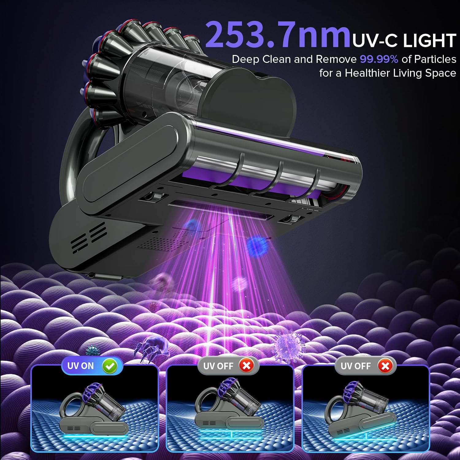 Belife M8 Mattress Vacuum Cleaner, Anti-allergen Bed Vacuum Cleaner with UV & Hot Air & High Heating, 550W 18Kpa Powerful Suction Double-Cup Handheld Vacuum for Bed, Couch, Sofa, Corded (Black)