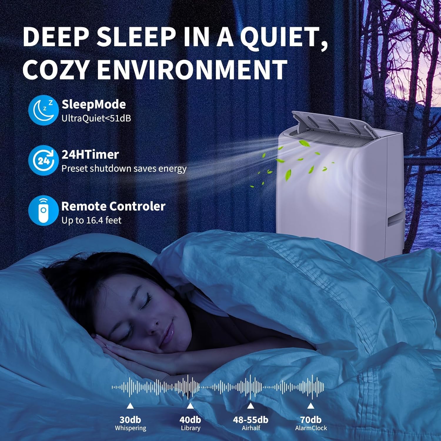 14000 BTU Portable Air Conditioners with Remote Control, 3-in-1 Free Standing Cooling AC Unit with Fan & Dehumidifier, Cools Room up to 750 sq.ft, Smart/Sleep Mode, 3 Speed, Auto Swing, 24H Timer