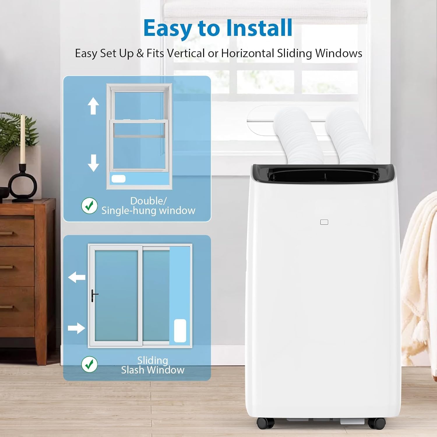 Inverter Portable Air Conditioner 14,000 BTU with Hose, Dehumidifier, Heater, Smart Inverter Portable AC Units with Remote, LED Display, 24 Hrs Timer, 42dB, AC Unit Window Kit