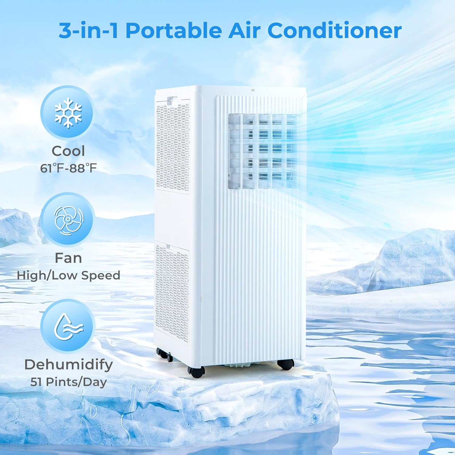 ARLIME Portable Air Conditioner 10000 BTU, 3-in-1 AC Unit w/Dehumidifier, Cool, Fan, 350 Sq.FT Cooling Area, Air Cooler with LED Display & Remote Control, Sleep Mode & 24H Timer, Window Kit Included