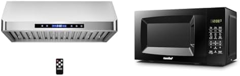 COSMO COS-QS75 30 in. Under Cabinet Range Hood with 500 CFM, Permanent Filters, LED Lights & COMFEE' EM720CPL-PMB Countertop Microwave Oven with Sound On/Off, ECO Mode