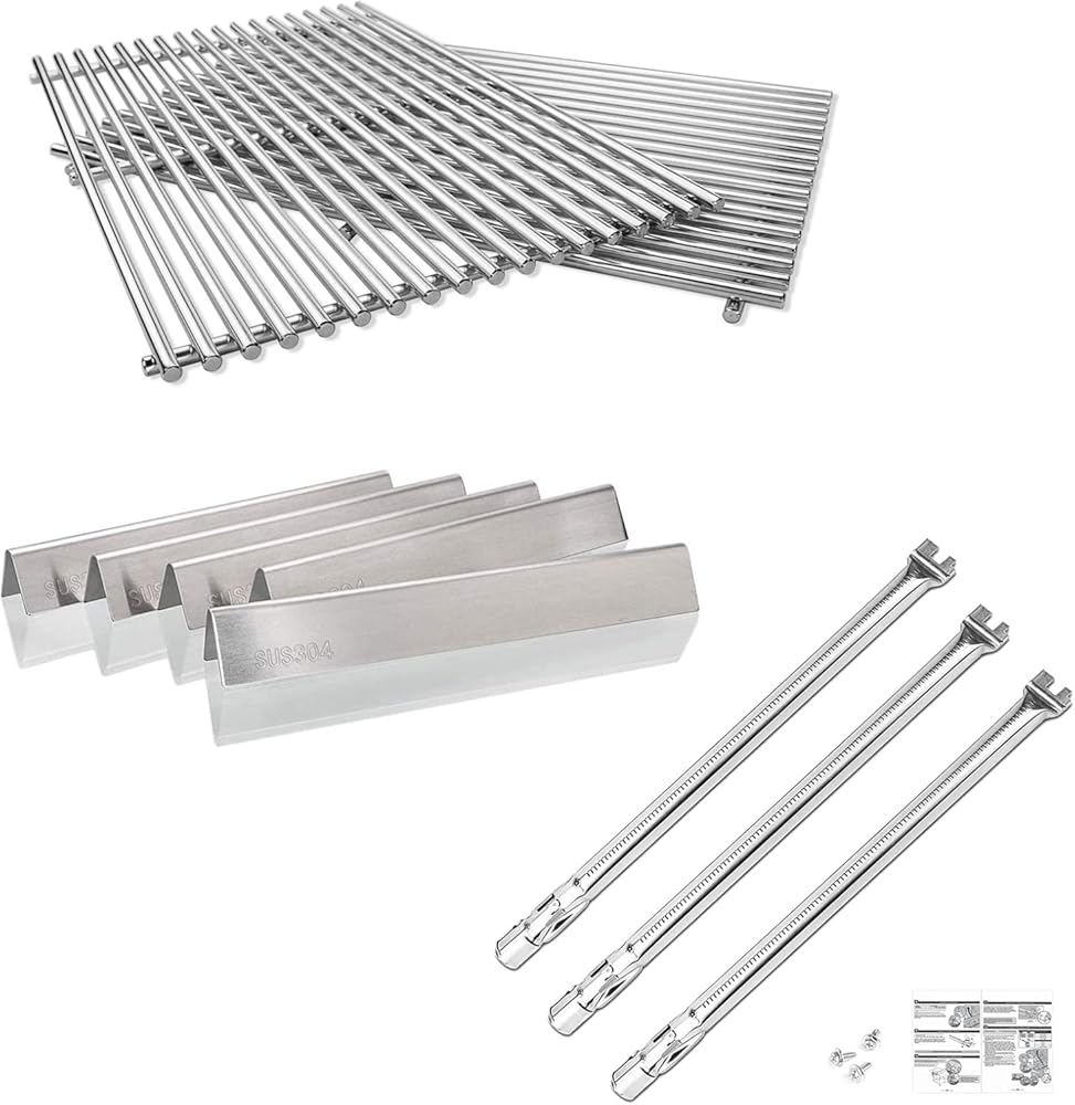 QuliMetal SUS304 Flavorizer Bars, SUS304 9MM Grates and SUS304 Grill Burner for Weber Genesis 300 Series (2011-2016), Genesis E310 E320 E330 S310 S320 S330 Gas Grills with Front Control Panel