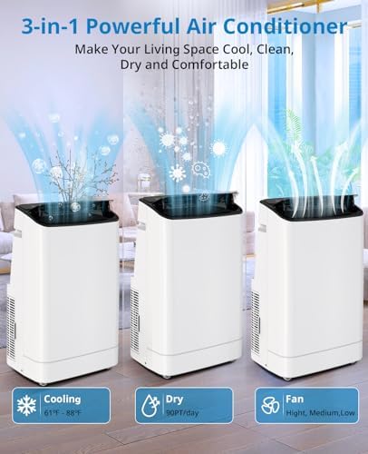 14,000 Btu Portable Air Conditioner With Remote Control, Air Conditioner, Powerful Cooling Fan Mode Efficient Energy Saving White