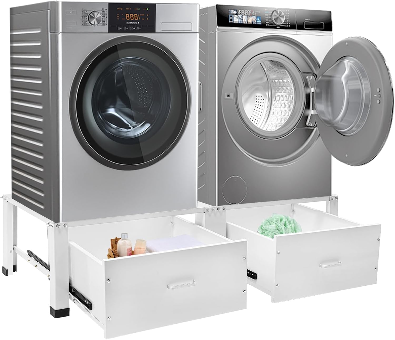 2 Pack Laundry Pedestals with Drawer, Washer and Dryer Pedestals Double Base Frame for Washing Machine and Dryer 440lbs Capacity Washing Machine Pedestal for Laundry Rooms, Utility Room