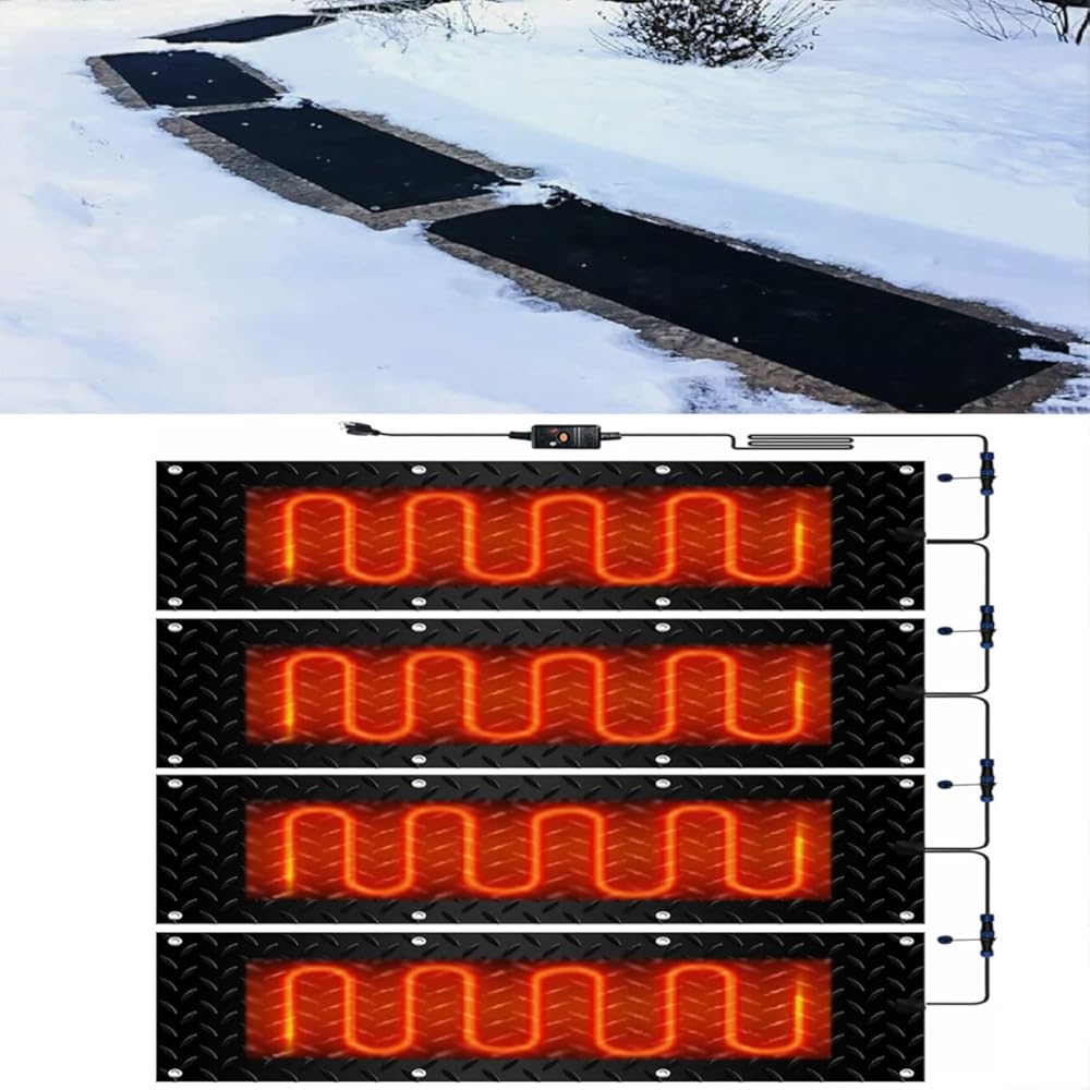 Thickened Snow Melting Mats with Power Unit, 1/2/3/4/5 pcs Outdoor Stairs- Non-Slip Winter Removal and Ice Melt Products -Heating Entrance(4 Pcs-12x24in/(30x60cm))