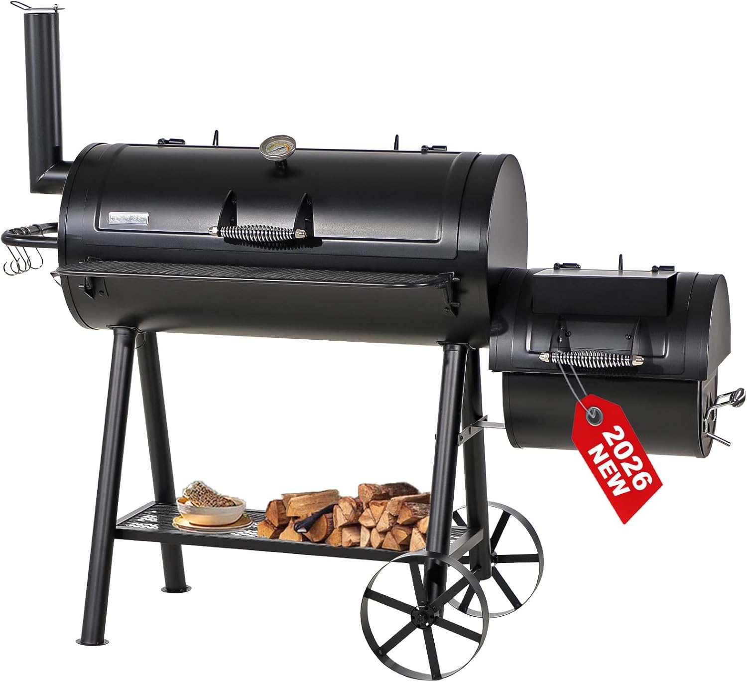 GREEN PARTY Offset Smoker Charcoal Grills with 37 Inch Cook Chamber, Barrel Smoker and Charcoal Grill Combo, 941 Sq. In. Space Barrel Smoker Grill for Outdoor BBQ Patio Backyard Cooking