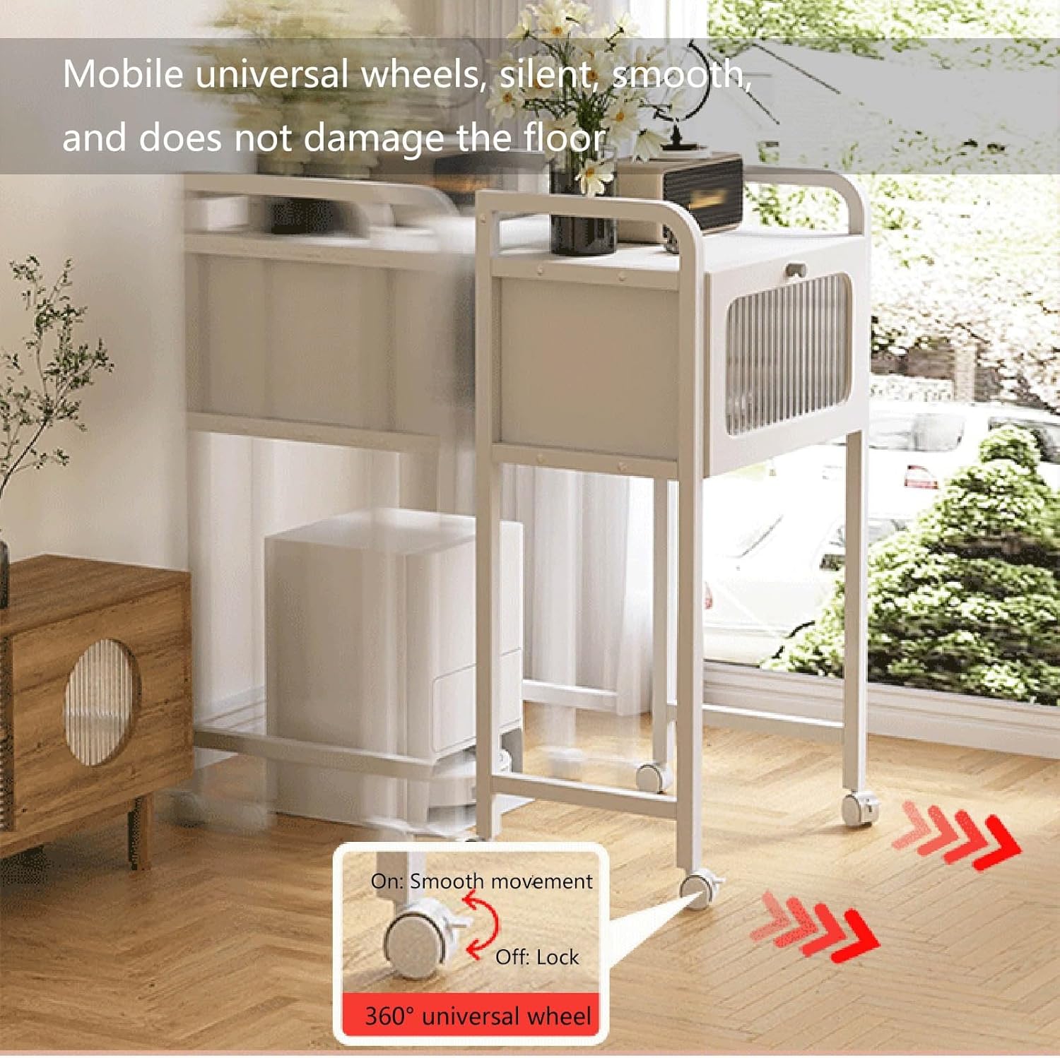 Generic Robot Vacuum Cleaner Storage Rack With Drawer, 39.7 Inch Home Storage Rack, Living Room Storage Display Rack, Mobile Fish Tank Rack(Natural,21.6x13.7x36.6in)