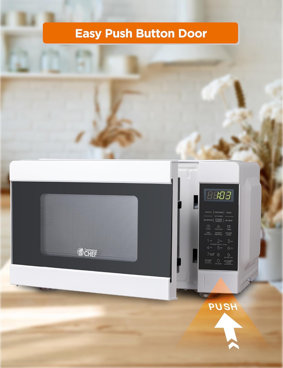 Commercial CHEF CHM990W 900 Watt Counter Top Microwave Oven, 0.9 Cubic Feet, White Cabinet
