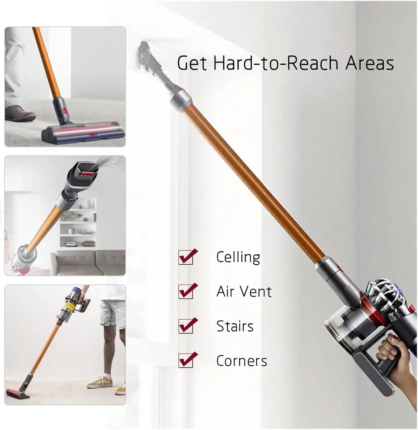 Extension Rod Metal Aluminum Straight Stick Handheld Vacuum Cleaner Straw .Compatible for Dyson. V7 V8 V10 V11 (Color : Orange)